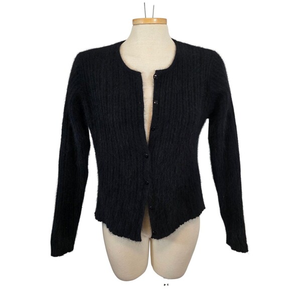 XHILARATION Sweater Womans Large Black Angora Blend Cardigan Y2K Soft - Picture 1 of 7